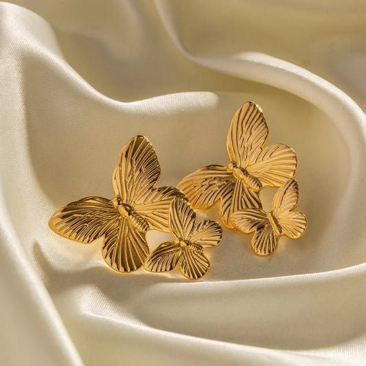 1 Pair Gold Butterfly Earrings Elegant