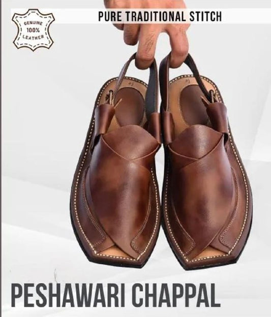 (brown) Double Sole Double Shade Men Handmade Shoes Unique Design Peshawari Leather Chappal